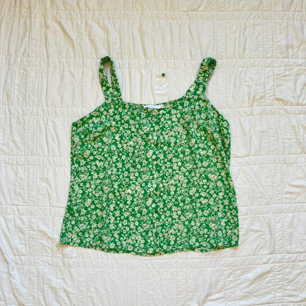 Lush women’s XL Green boxy flowy floral tank top camisole cottagecore boho chic